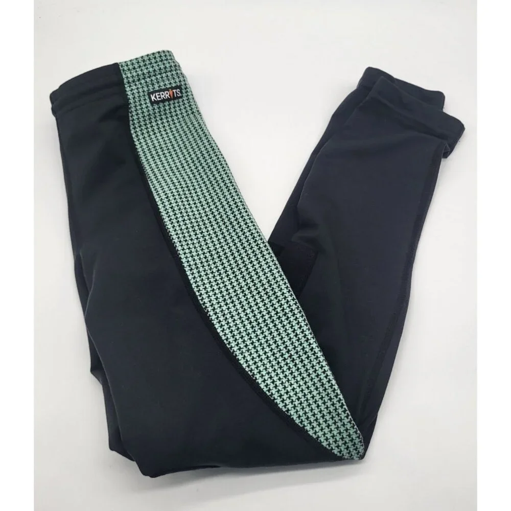 Kerrits Knee Patch Performance Tight Equestrian Pants Black Green Girl's XL